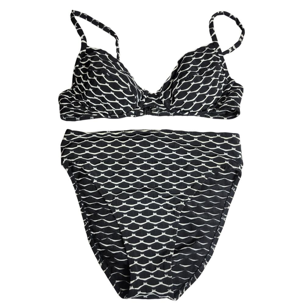 Saks Fifth Ave Gottex 2 Piece Bikini Swimsuit Padded Black/White Ripples Size S